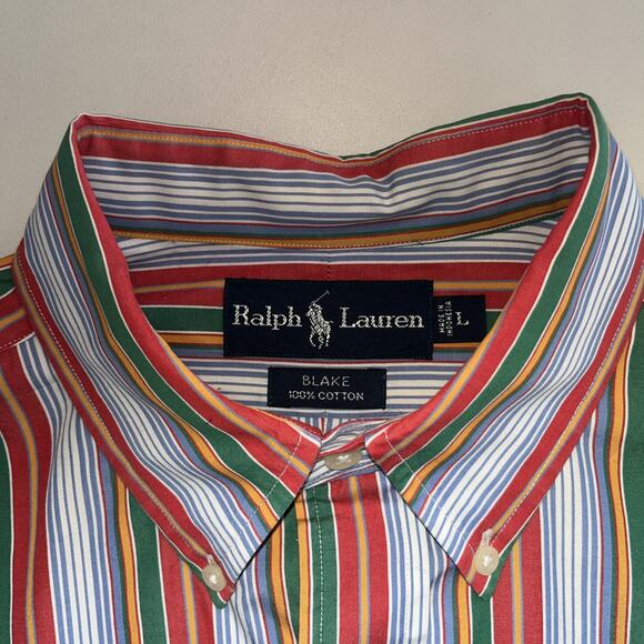 Ralph Lauren Mens Size Large Long Sleeve Button Up Striped Cotton Shirt Blake - Picture 2 of 10